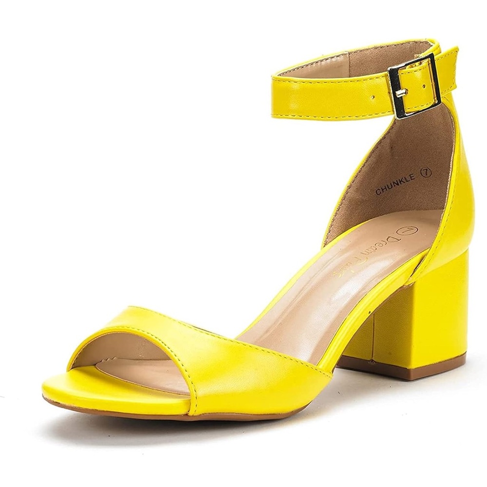 Dream Pairs Yellow Block Heel Sandals